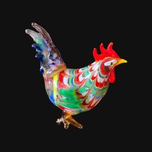 Fitz and Floyd Art Glass Menagerie Miniature Rooster Chicken 3 1/4” Colorful